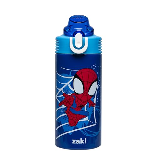 Zak Designs Marvel Spider-Man Sage Kids Water Bottle For School or Travel, 14oz Stainless Steel Water Bottle With Straw, Handle, and Leak-Proof
