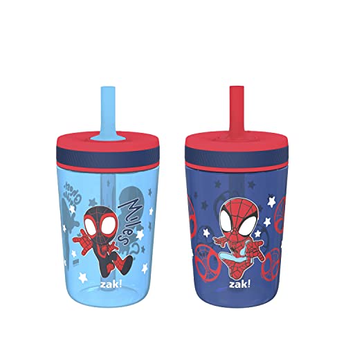 Zak Designs Marvel Spider-Man Kelso Toddler Cups for Travel or at Home, 15oz 2-Pack Durable Plastic Sippy Cups with Leak-Proof Design is Perfect for