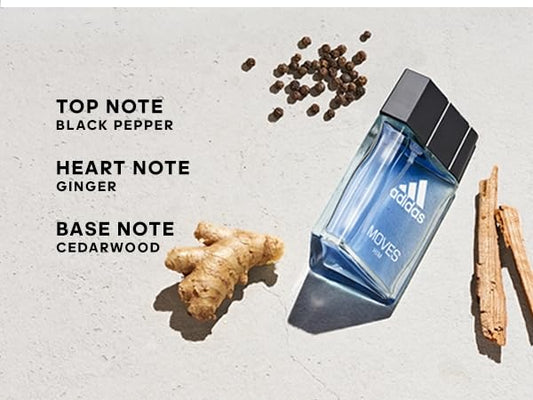 Adidas Moves Him Body Fragrance 2.5 fl oz (Pack of 1) , Notes of Green Apple, Cedarwood, Musk, Men's Fragrance, Long Lasting, Sporty Fragrance