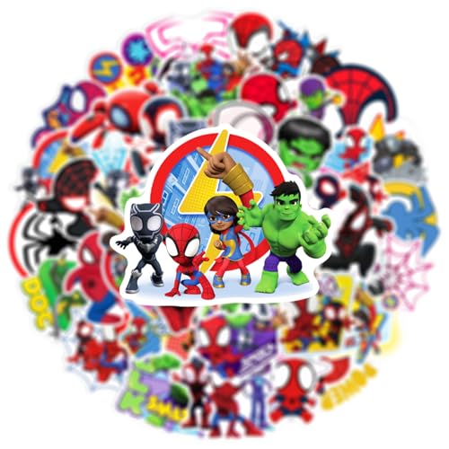 50pcs Cartoon Spider-Man Stickers for Kids,Lovely Hero and His Amazing Friends Vinyl Waterproof Decal for Water Bottle Laptop Toy Sticker for DIY