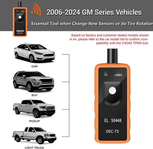 VXDAS TPMS Relearn Tool for GM Tire Sensor TPMS Reset Tool Tire Pressure Monitor system Activation Tool OEC-T5 for GM Buick/Chevy/Cadillac Series
