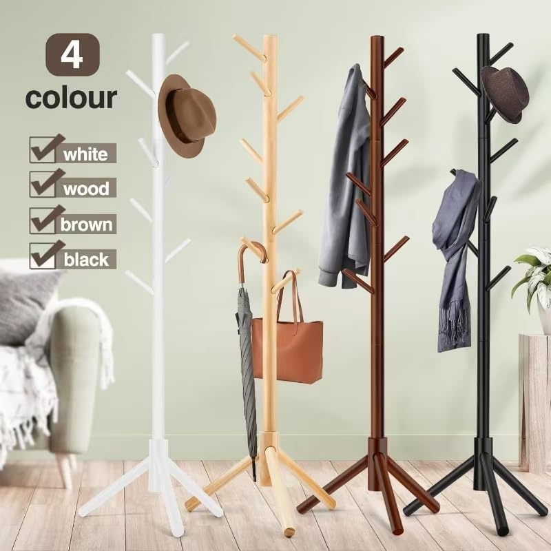 Coat Rack, Freestanding Coat Rack with 8 Hooks and 3 Adjustable Size Tree Coat Racks for Bedroom, Hallway, Entrance, Office, for Hats, Coats