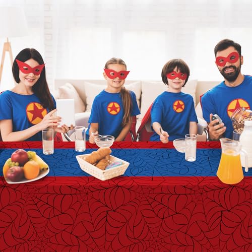 3Pcs Spider Web Themed Birthday Party Tablecloths Decorations,Red Blue Hero Plastic Table Cover Disposable Rectangle Table Cloth for Baby Shower Kids