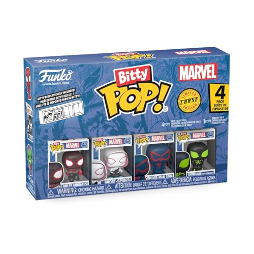 Funko Pop! Bitty: Spider-Man - Miles Morales, Ghost Spider, Spider-Man 2099, and Mystery Chase Figure - 0.9 Inch (2.2 Cm) - Marvel Comics Collectable