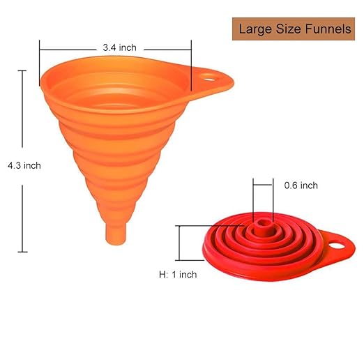 KongNai Kitchen Funnel Set 4 Pack, Small and Large, Kitchen Gadgets Accessories Foldable Silicone Collapsible Funnels for Filling Water Bottle Liquid