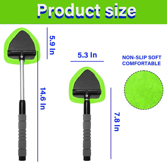 Windshield Cleaning Tool, Car Window Cleaner with 4 Washable Reusable Microfiber Pads, Extendable Long Handle Glass Wiper Cleaning Kit, Auto