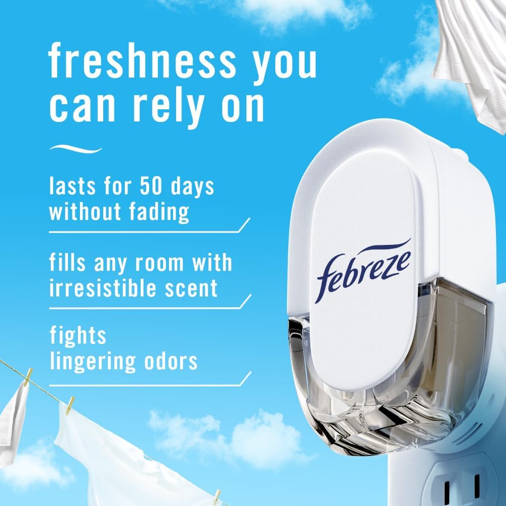 Febreze Plug In Air Freshener, Odor-Fighting Scented Oil Refill, Air Fresheners for Home and Bathroom and Kitchen, Long Lasting for Strong Odors