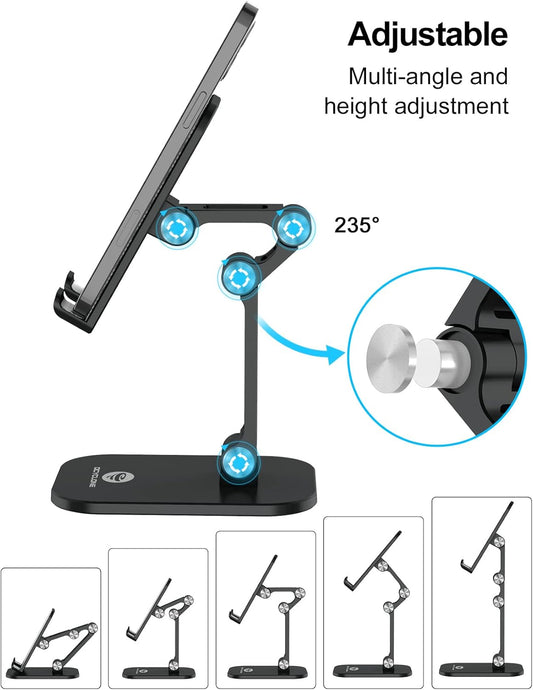 OCYCLONE Phone Stand, Adjustable Height and Angle Foldable Cell Phone Stand Holder for Desk, Taller iPhone Stand Compatible with 4.7"-13" Smartphones