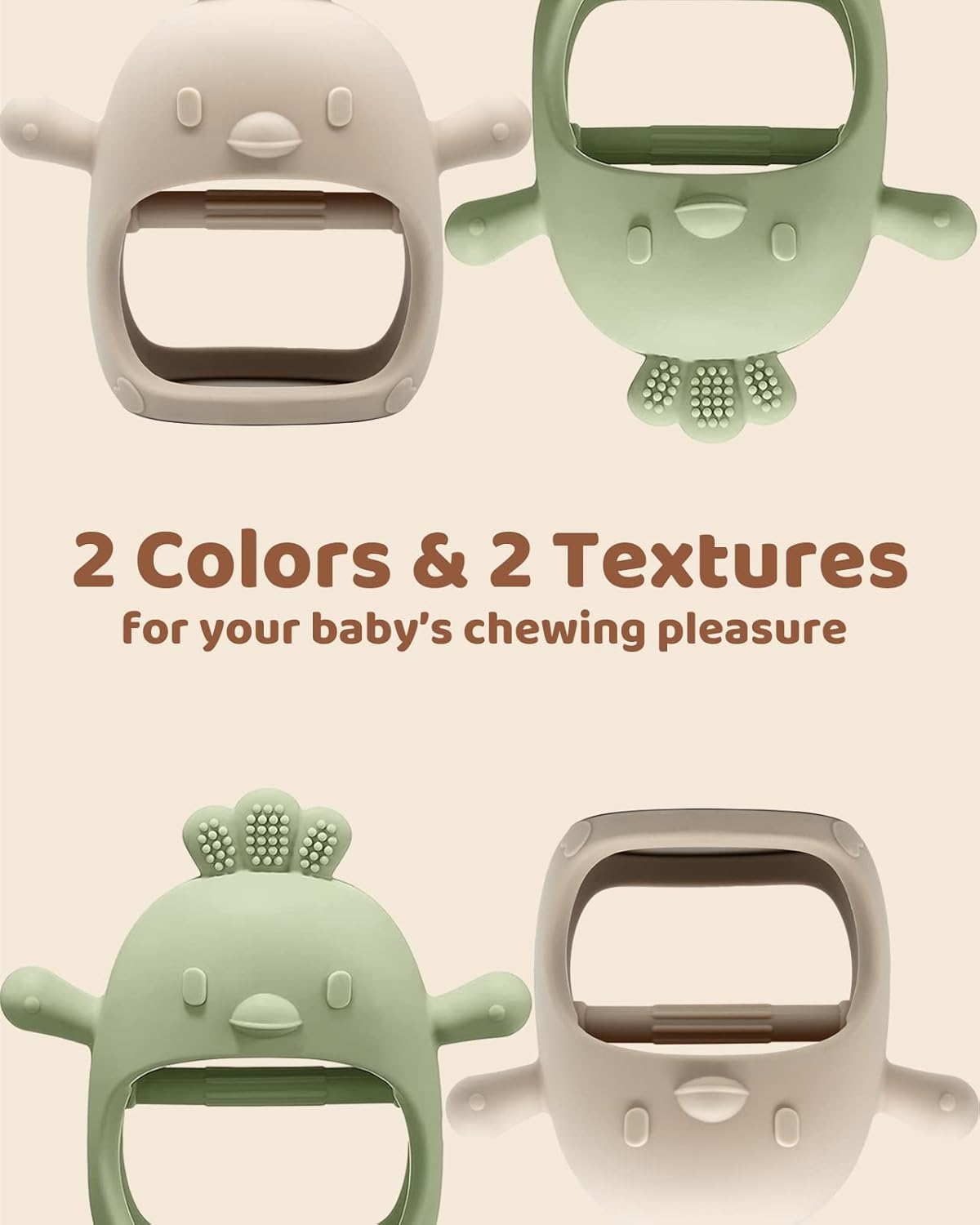 2 Packs Baby Teething Toy Silicone Teething Mitten for Babies Over 3 Months Anti Dropping Wrist Hand Teethers Baby Chew Toys for Sucking Needs, BPA