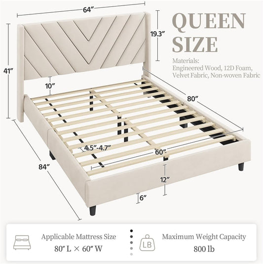 Yaheetech Queen Bed Frame Upholstered Platform Bed with Wing Side/Wooden Slat Support/Tufted Headboard with Wing Side/Mattress Foundation/No Box