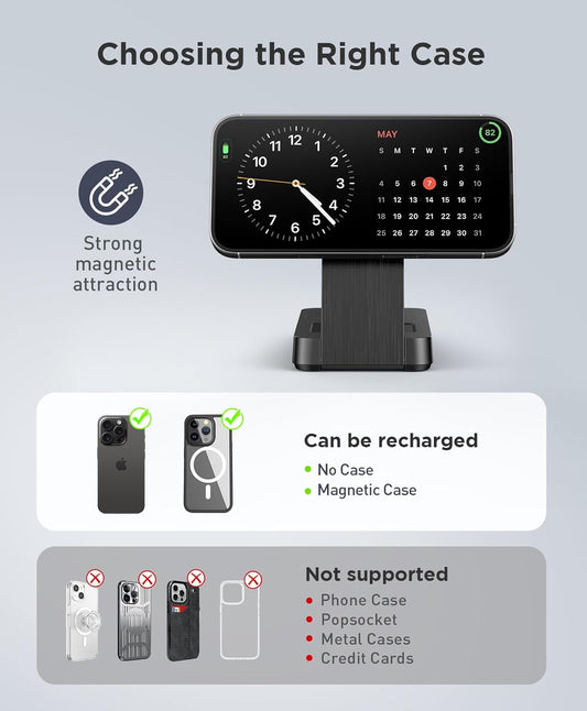 3 in 1 Magnetic Wireless for iPhone Charging Station: Foldable Portable Charger for iPhone 17-12 Pro Max & Apple Watch & AirPods, for Apple Multiple