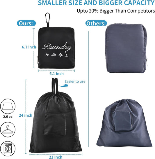 2 Pcs JHX Travel Laundry Bags, Dirty Clothes Organizer【Upgraded】with Handles and Aluminum Carabiner for Travel, Camp, Fitness, and Students