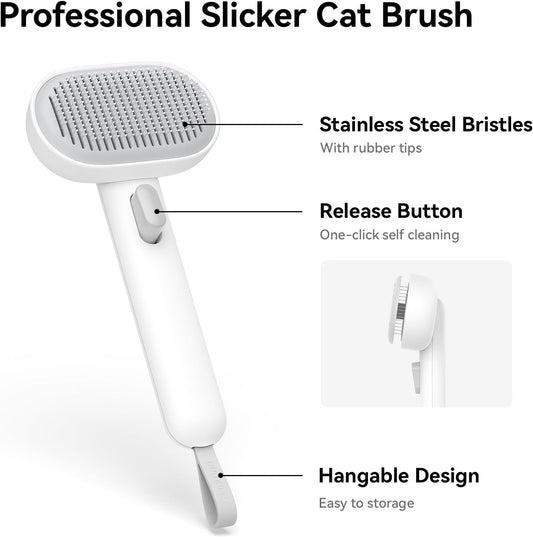 aumuca Cat Brush with Release Button, Cat Brushes for Indoor Cats Shedding, Cat Brush for Long or Short Haired Cats, Cat Grooming Brush Cat Comb for