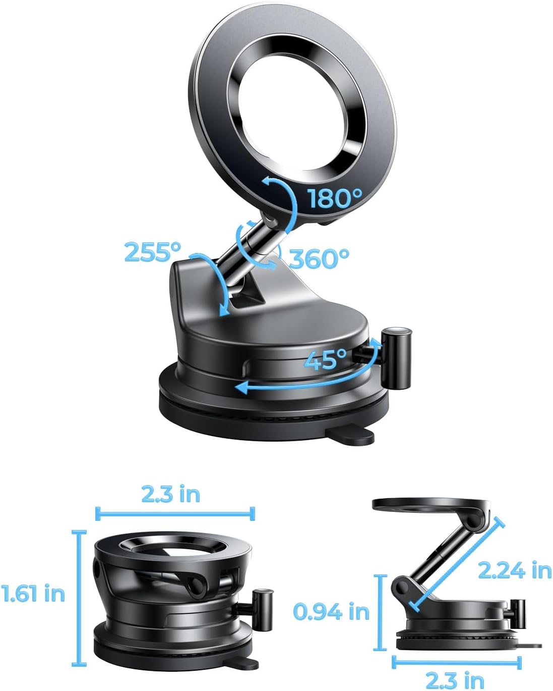 LISEN Vacuum Magnetic Phone Holder for Car, Magsafe Car Mount 360 Adjustable Vacuum Suction Cup, Phone Mount for Car