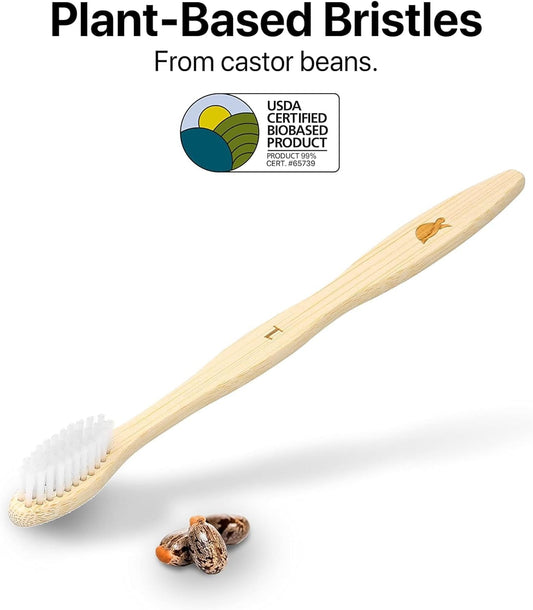 Sea Turtle Plant-Based Bristles, Bamboo Toothbrushes, Soft Natural Toothbrush for Adults (4 Pack)