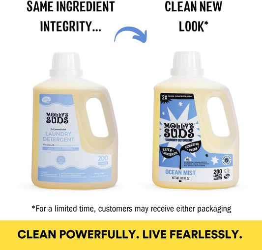 Molly's Suds Liquid Laundry Detergent | Clean Laundry Detergent Soap for Sensitive Skin | 2x Concentrated, High Efficiency (HE) | Ocean Mist - 100