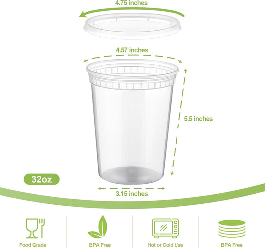 AOZITA 20 Sets 32 oz Plastic Deli Food Containers With Lids, Airtight Food Storage Containers, Freezer/Dishwasher/Microwave Safe, Soup Containers For