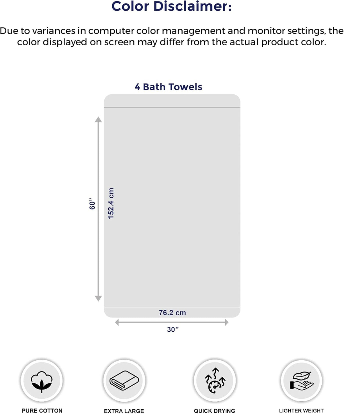 Tens Towels Pack of 4 Extra Large Bath Towels 30 x 60 Inches, 100% Cotton, Larger & Lighter Weight, Quicker to Dry, Super Soft and Absorbent, Perfect