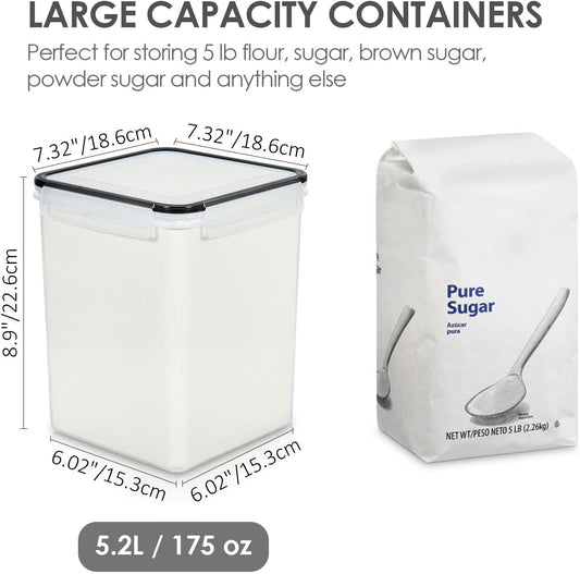 Vtopmart 4 PCS Large Food Storage Containers 5.2L / 175oz, 4 Pieces BPA Free Plastic Airtight Canisters for Flour, Sugar, Baking Supplies, Rice