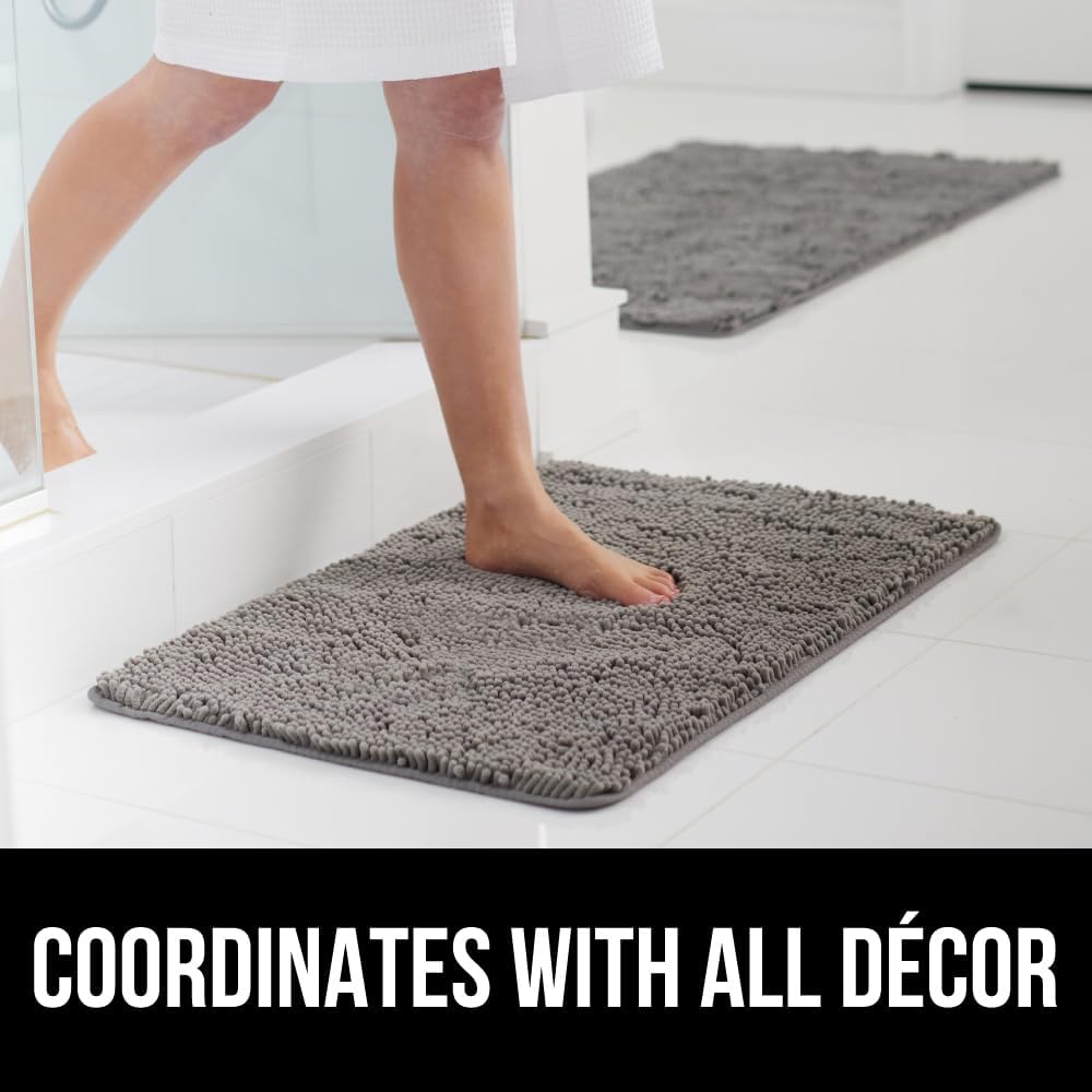 GORILLA GRIP Bath Rug Mat, Thick Soft Absorbent Chenille, Quick Dry Microfiber Mats, Rubber Backing Washable Shower Floor Rugs, Bathmat Runner, US