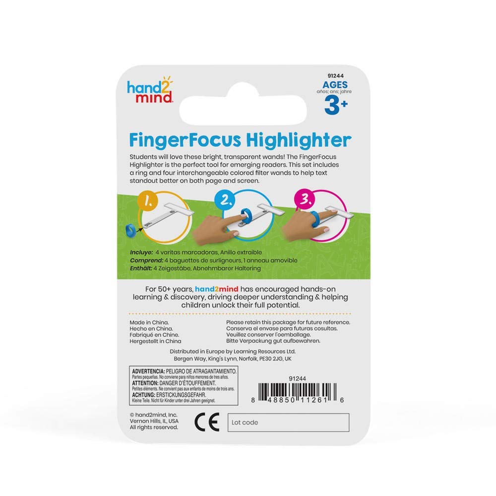 hand2mind FingerFocus Highlighter, Guided Reading Strips, Reading Pointers for Kids, Dyslexia Tools for Kids, ADHD Tools, Special Education School