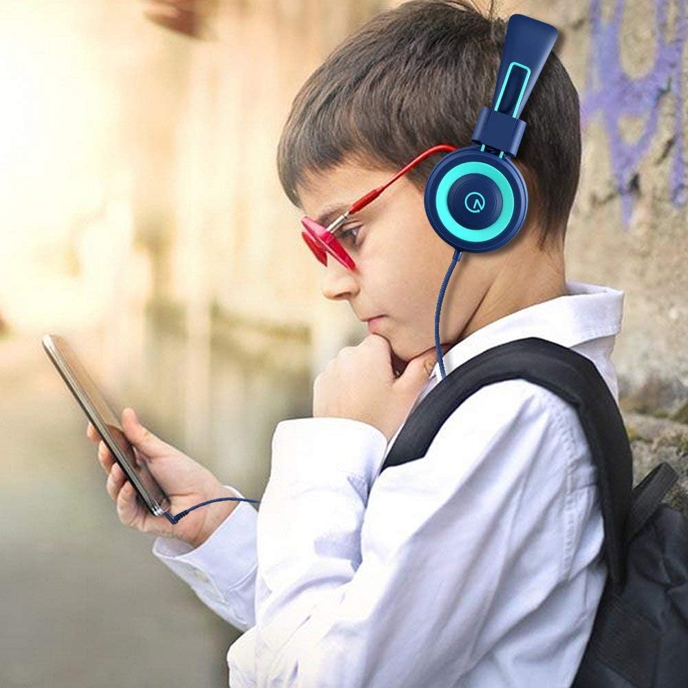 Kids Headphones - noot products K11 Foldable Stereo Tangle-Free 3.5mm Jack Wired Cord On-Ear Headset for