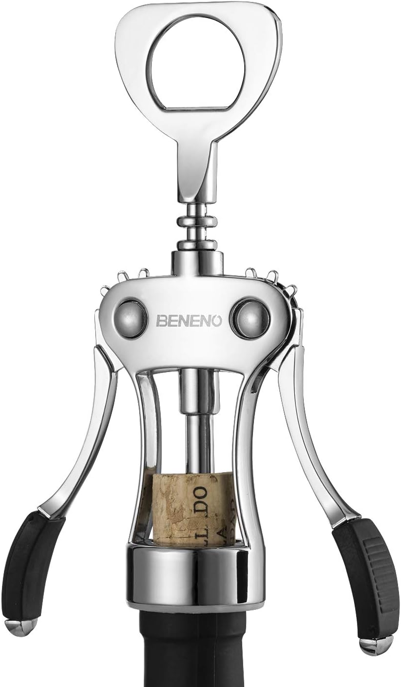 Beneno Wine Opener, Zinc Alloy Premium Wing Corkscrew with Multifunctional Bottles Opener, Sharp Wine Corkscrew with Ergonomic Non-Slip Wing Handle