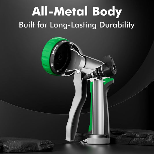 RESTMO Garden Hose Nozzle, Heavy Duty Metal Water Hose Nozzle with 7 Adjustable Spray Patterns, High Pressure Hand Sprayer with Flow Control for