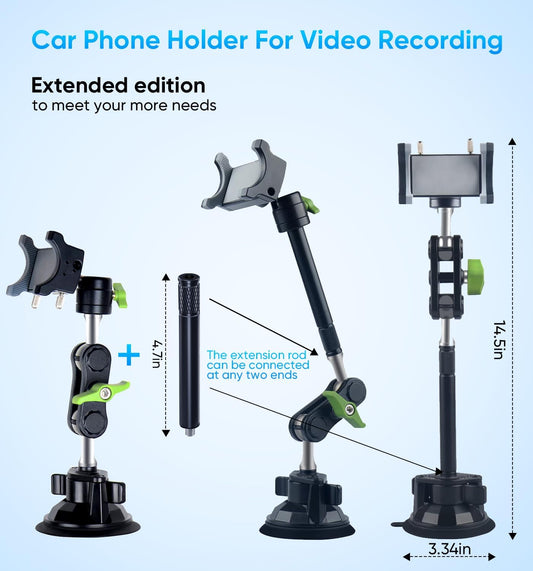 MAGIC JOHN Car Phone Holder, Ultra-Durable Mteal Phone Holders for Your Car, 360° Rotation Cell Phone Car Mount for Windshield, Suction Cup Car Phone