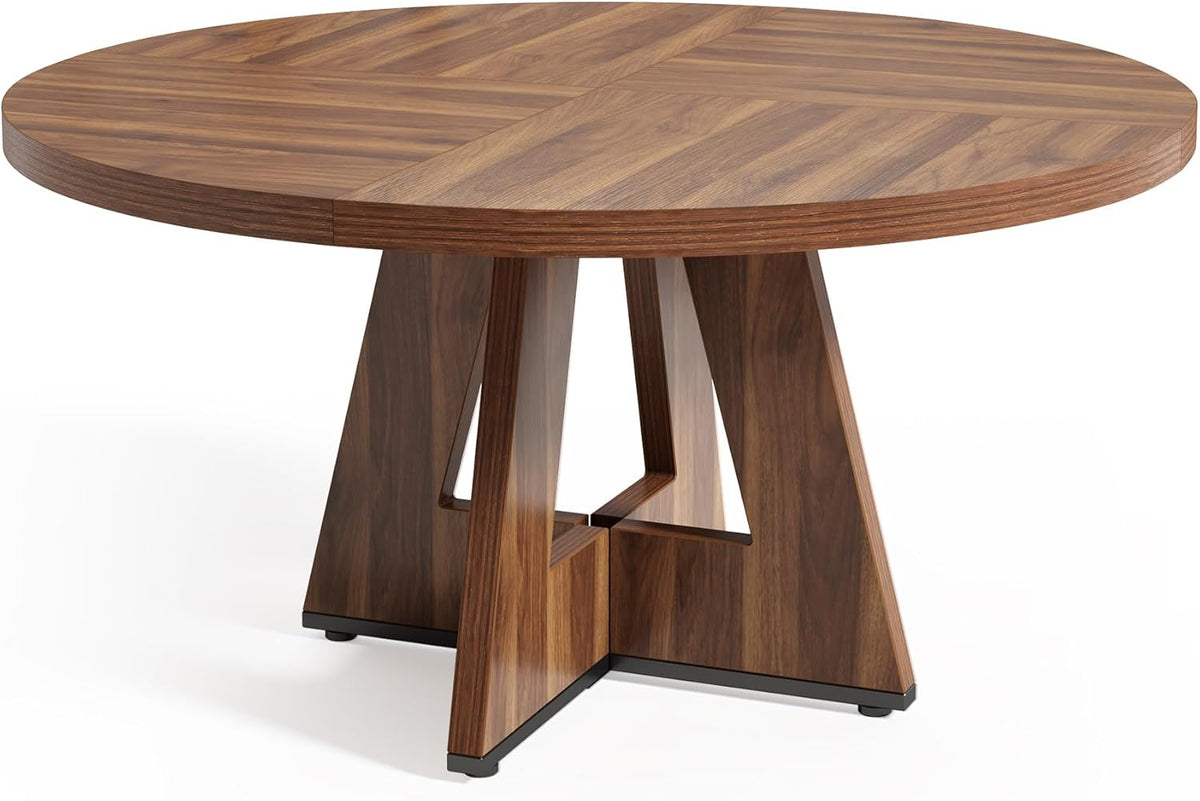 LITTLE TREE Round Dining Table for 4-6 People, 47 Inches Dining Room Table with Wooden Pedestal Base, Brown Dinner Tables, Circle Kitchen Tables for