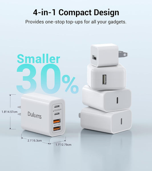 40W USB C Charger Cube, 2-Pack Wall Plug Fast Charging Block, 4-Port PD+QC Power Adapter Multiport Brick Type C Box for iPhone 16/15/14/13/12/11/Pro