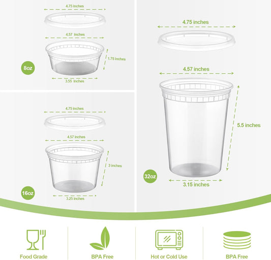 AOZITA 24 Sets Plastic Deli Food Containers With Lids, 8 oz 16oz 32oz Variety pack, Airtight Food Storage Containers, Freezer/Dishwasher/Microwave