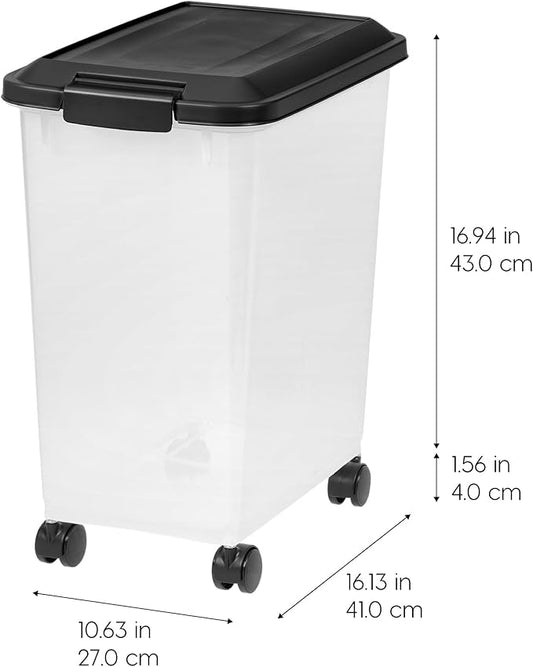 IRIS USA Dog Food Storage Container, 2 Pack, Up to 30 lbs Each, Airtight Seal for Freshness, Wheels for Rolling, Easy One Hand Opening, Made in USA