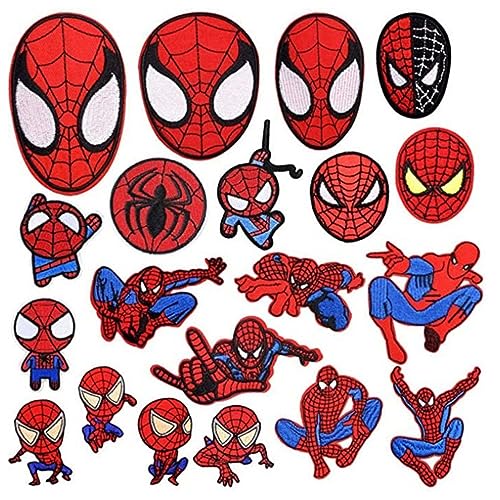 20pcs Cute Cartoon Spider Embroidered Iron On Patches, Anime Animals Sew On/Iron On Applique Embroidered Patches for T-Shirt, Jackets, Jeans