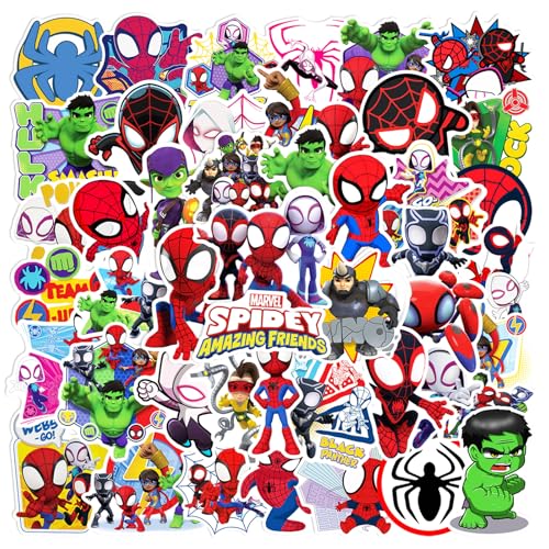 50pcs Cartoon Spider-Man Stickers for Kids,Lovely Hero and His Amazing Friends Vinyl Waterproof Decal for Water Bottle Laptop Toy Sticker for DIY