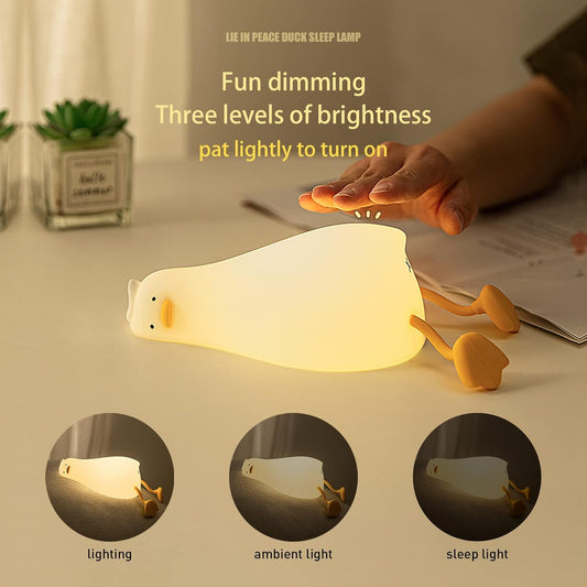 MUID Benson Lying Flat Duck Night Light, LED Squishy Duck Lamp, Cute Light Up Duck, Silicone Dimmable Nursery Nightlight, Rechargeable Bedside Touch