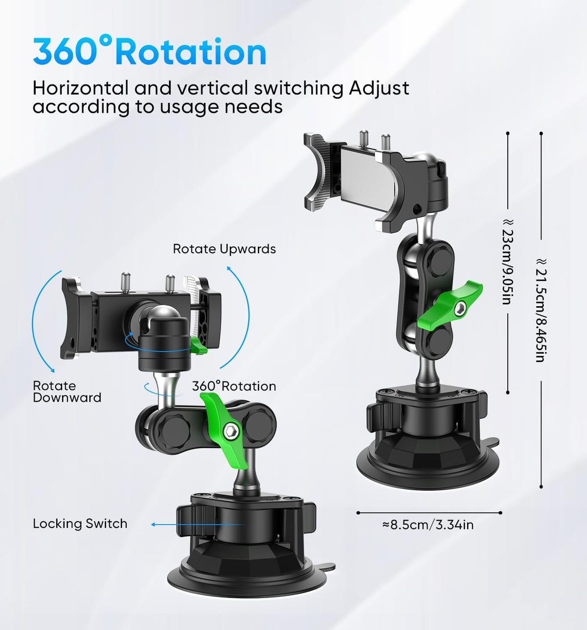 MAGIC JOHN Car Phone Holder, Ultra-Durable Mteal Phone Holders for Your Car, 360° Rotation Cell Phone Car Mount for Windshield, Suction Cup Car Phone