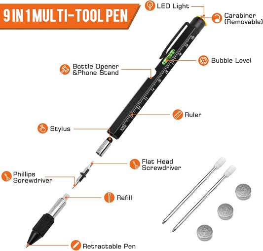 Gifts for Men, Mens Valentines Day Gifts for Him Husband, 9 in 1 Multitool Pen, Cool Tools Gadgets Birthday Stocking Stuffers for Men, Fathers Day