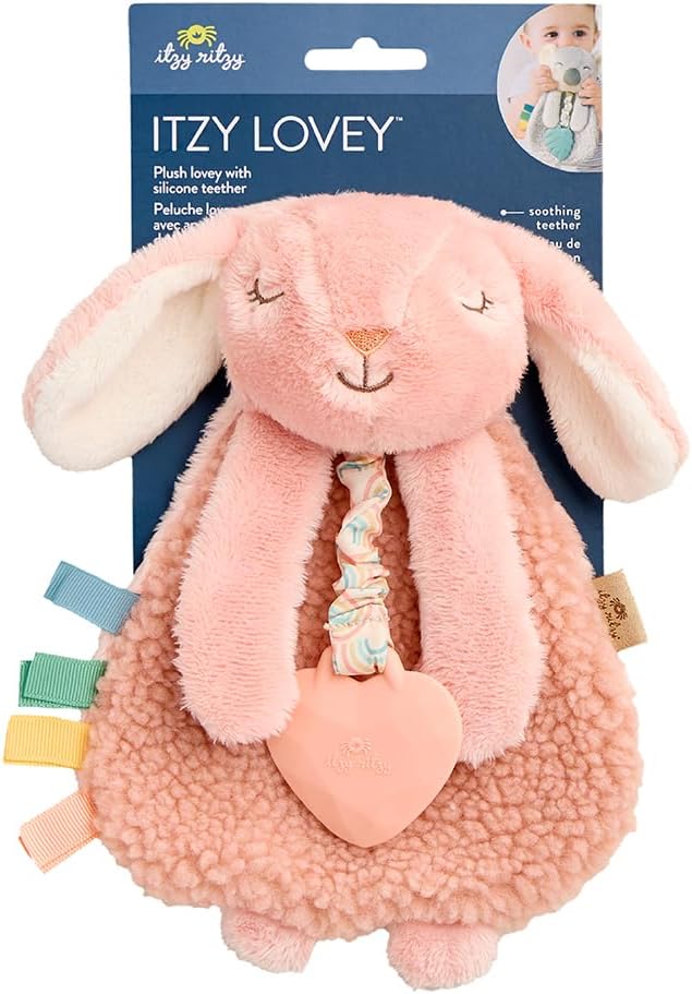 Itzy Ritzy - Itzy Lovey Including Teether - Baby Lovey with Teether, Textured Ribbons & Dangle Arms - Features Crinkle Sound, Sherpa Fabric and Minky