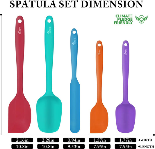 HOTEC Heat Resistant 600℉ Food Grade Silicone Rubber Spatula Set for Baking, Cooking, and Mixing Non Stick Dishwasher Safe BPA-Free Multicolor Set of