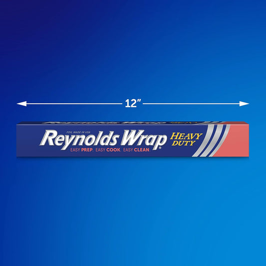 Reynolds Wrap Heavy Duty Aluminum Foil Roll, Thick Heavy Duty Foil for Added Strength and Durability, Secure Easy Open and Close Tab, 12 Inches Wide