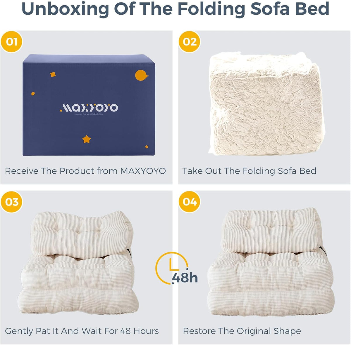 MAXYOYO Folding Sofa Bed, Convertible Sleeper Chair with Pillow Foldable Mattress with Back Support, Portable Fold Out Chair Bed Comfy Floor Sofa