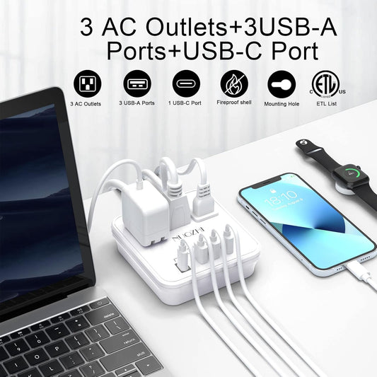 Cruise Essentials, NUOZHI 6 Ft Power Strip with 3 Outlets and 4 USB Ports(1 USB C), Non Surge Protector for Cruise Ship, Travel, Home Office, ETL