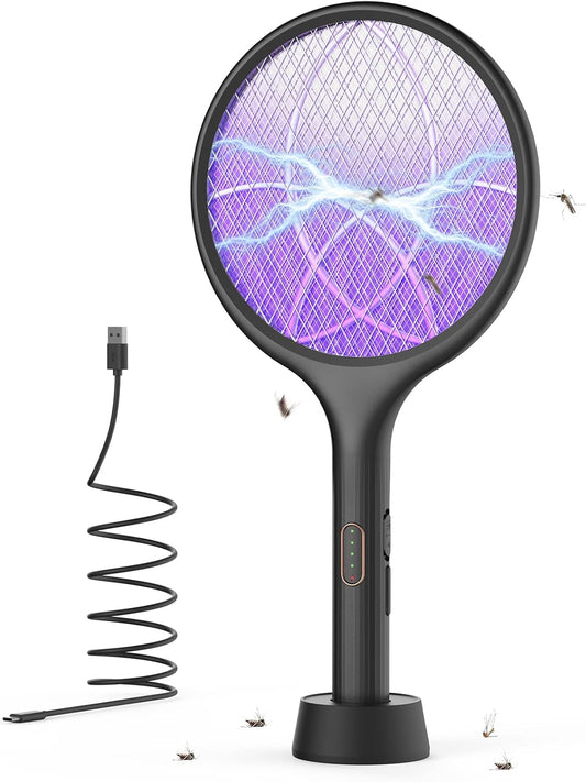 YISSVIC Electric Fly Swatter Bug Zapper Racket Dual Modes Mosquito Killer with Purple Mosquito Light Rechargeable for Indoor Home Office Backyard