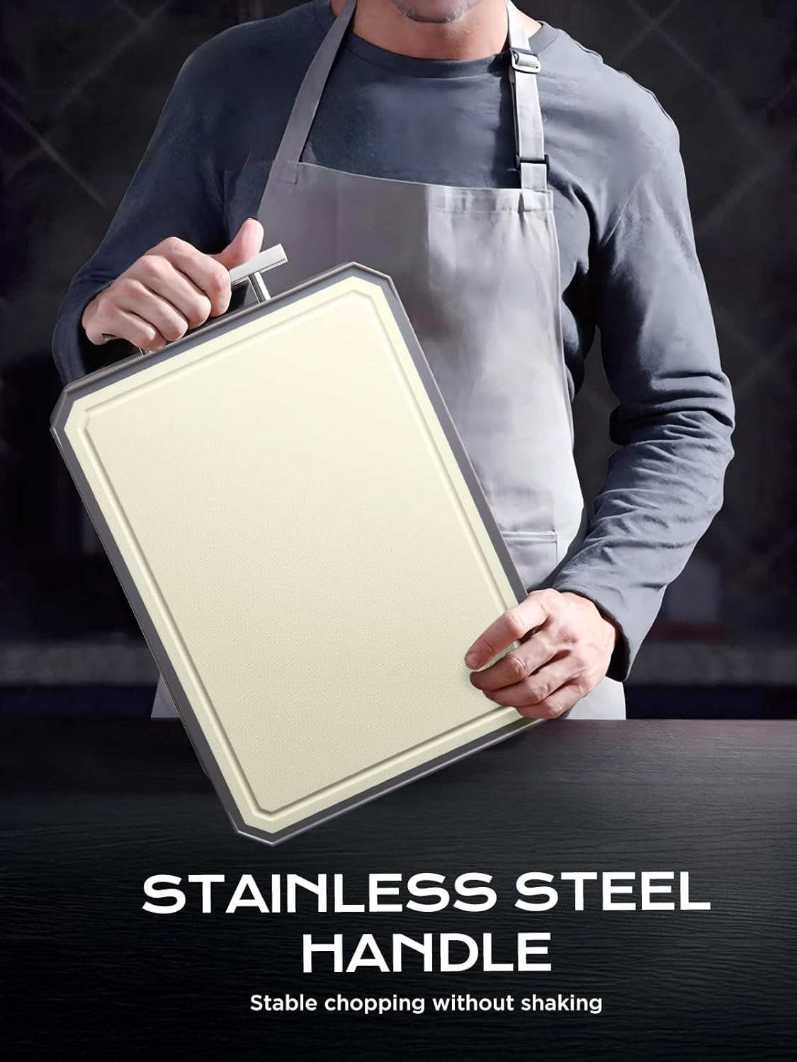 SNOWCLAD Stainless Steel Cutting Board,Double Sided Steel Cutting Boards for kitchen,Stainless Steel/Wheat straw pp Large Board for meat,non toxic