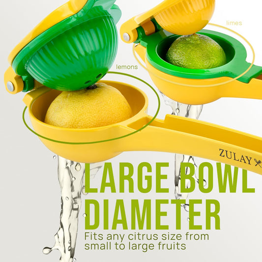 Zulay Kitchen Metal 2-in-1 Lemon Squeezer - Sturdy Max Extraction Hand Juicer Lemon Squeezer Gets Every Last Drop - Easy to Clean Manual Citrus
