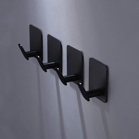 DELITON Adhesive Hooks - 4 Pack Towel/Coat Hooks Wall Hook Stick on Bathroom or Kitchen (Matte Black, Stainless Steel)