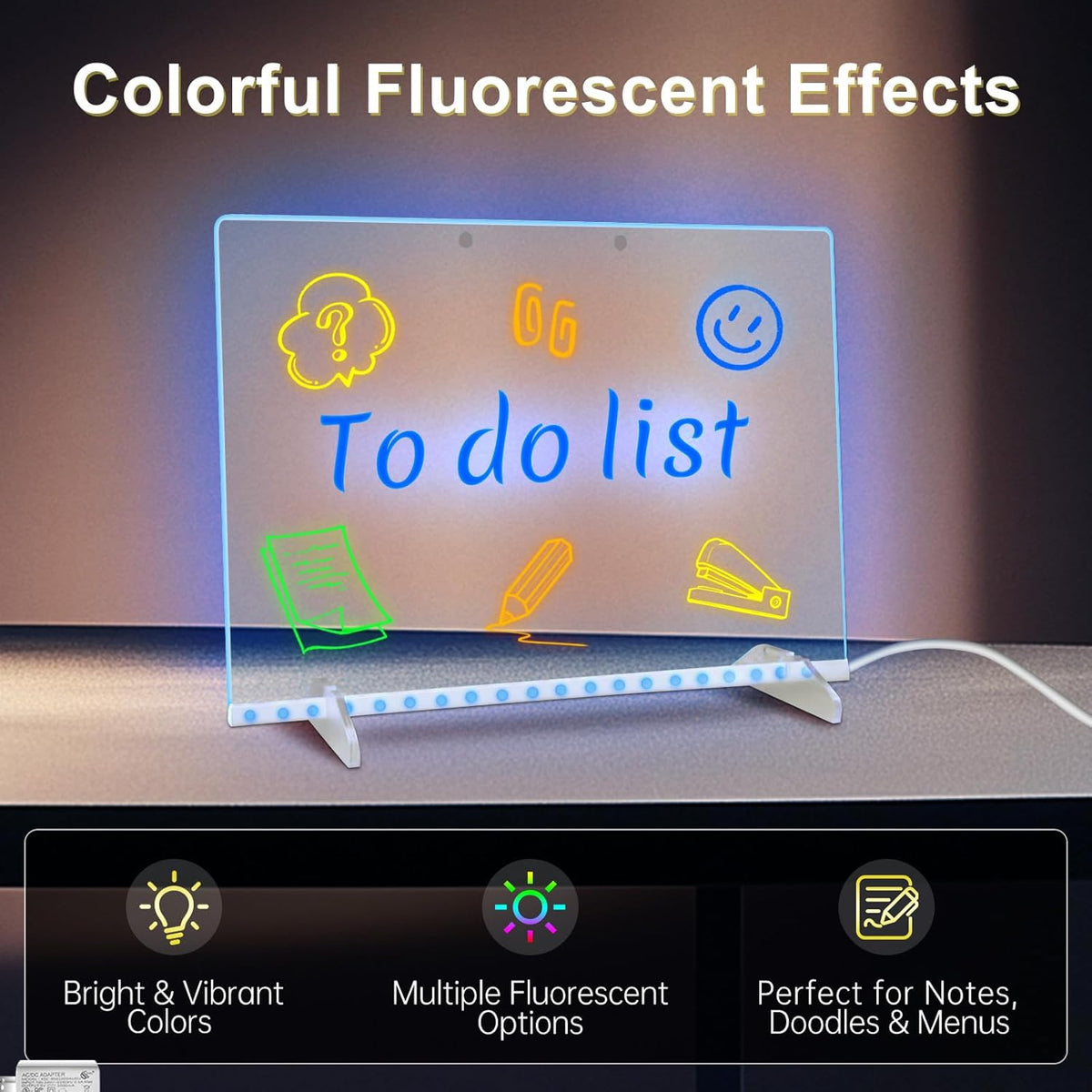 LED Note Board with 7 Colors, Includes Adapter, 13"x10" Led Drawing Board for Kids, Light Up Dry Erase Boards with 7 Markers, Soft Cloth, Hanging
