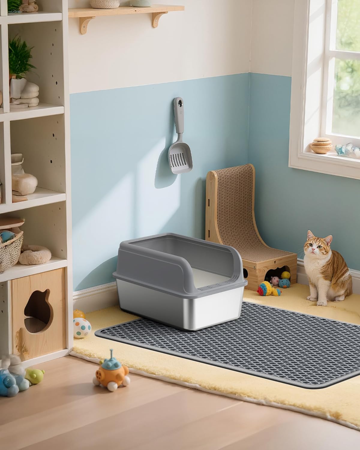 Cat Litter Mat - 23.2'' x 14.6'' Small Litter Trapping Mat, Easy to Clean Litter Box Mat, Waterproof, Urine-Proof, Non-Slip Kitty Litter Mats for