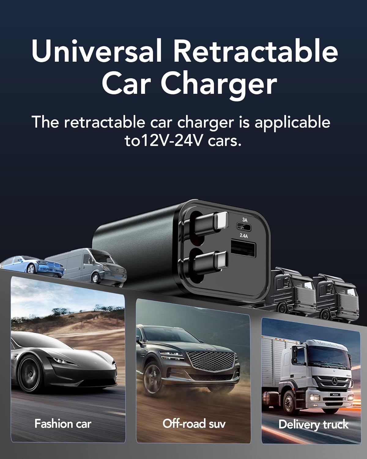 Retractable Car Charger Adapter for iPhone 17,4 in 1 Fast Charging Car Phone Charger,69W USB C Car Truck Accessories,Road Trip Essentials Gift for
